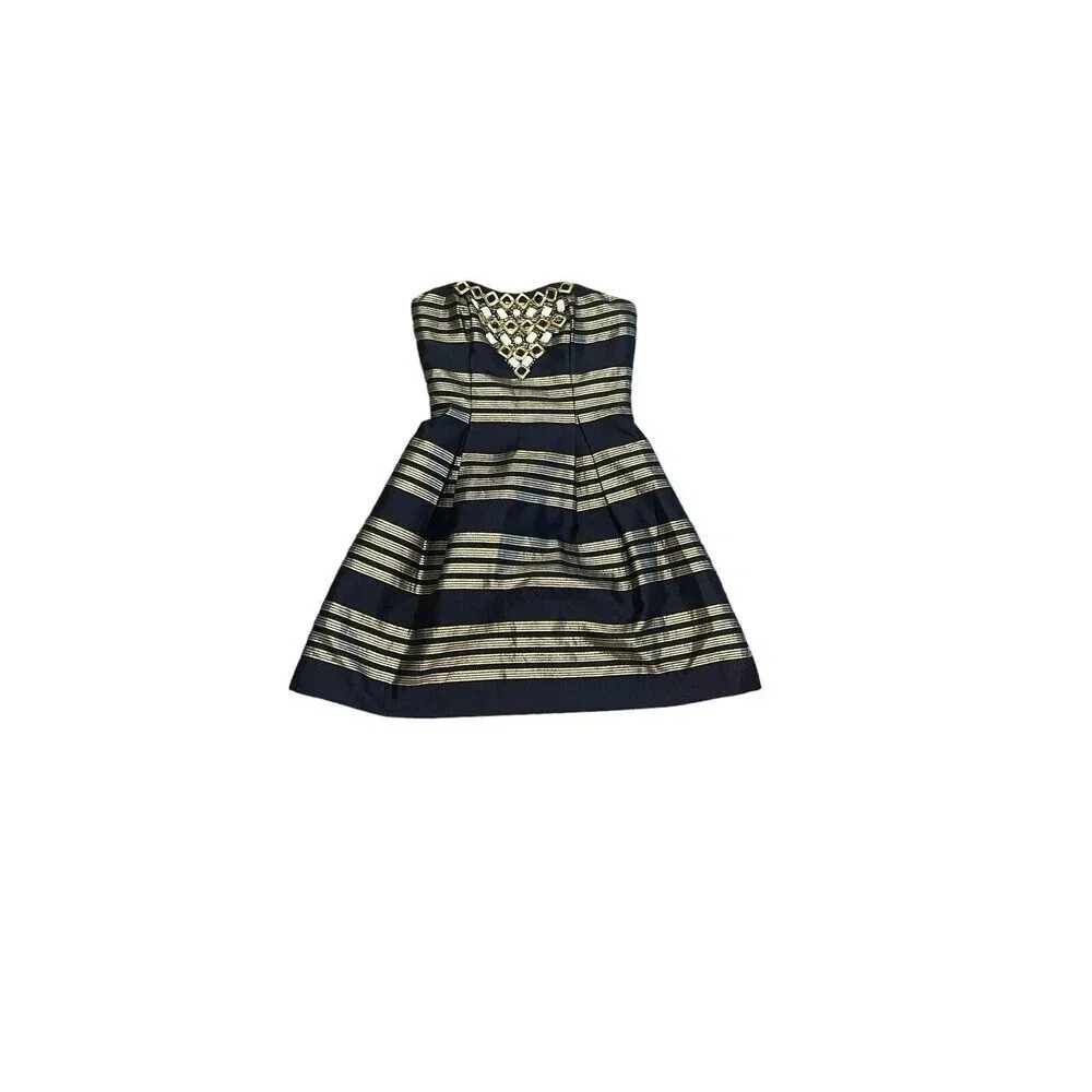 Lilly Pulitzer Womens Sami Ryan Strapless Dress Glam Metallic Stripe Siz…